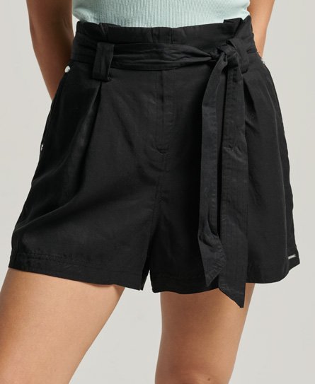 Superdry Women's Desert Paperbag-Shorts Schwarz - Größe: 38 von Superdry