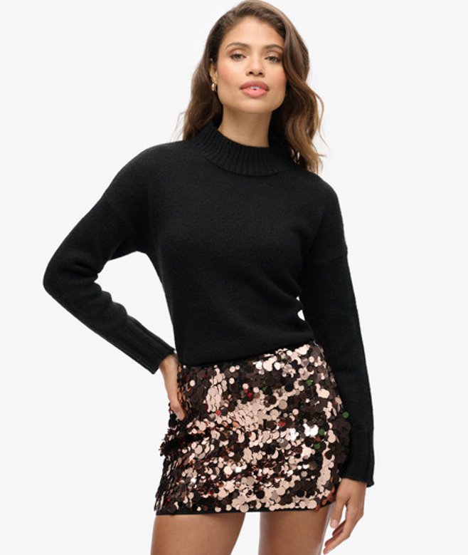 Superdry Women's Essential Pullover mit Stehkragen Schwarz - Größe: 34 von Superdry