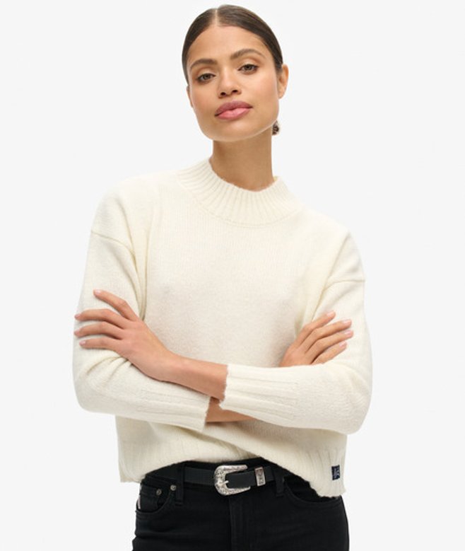 Superdry Women's Essential Pullover mit Stehkragen Weiß - Größe: 42 von Superdry