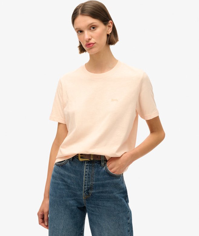 Superdry Women's Essential Slub T-shirt mit Logo Pink - Größe: 40 von Superdry