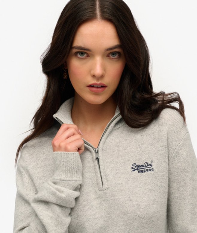 Superdry Women's Essential Strickpullover mit Halbreißverschluss und Stickerei Grau - Größe: XL von Superdry