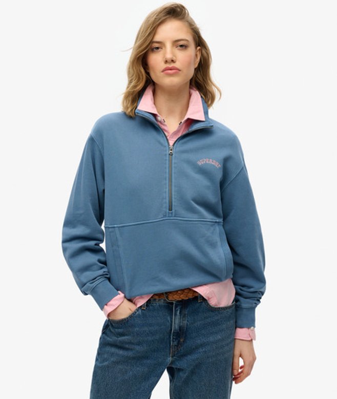 Superdry Damen Baumwolle Essential Sweatshirt mit Halblangem Reißverschluss und Logo, Dunkelblau - Größe: 42 von Superdry