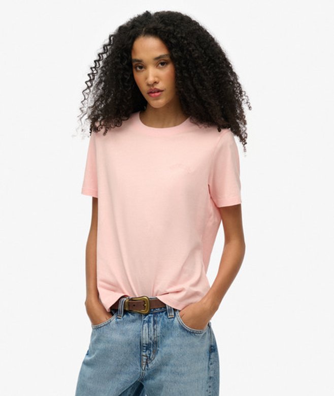 Superdry Women's Essential T-shirt mit Logostickerei Pink - Größe: 44 von Superdry