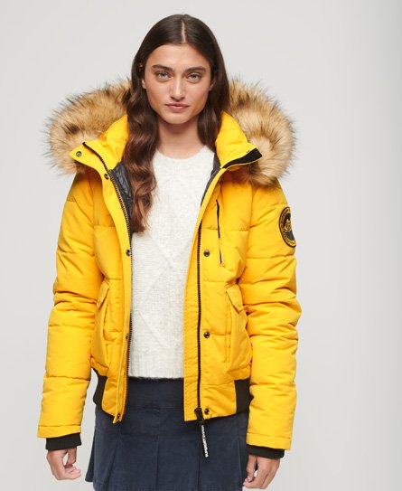 Superdry Women's Everest Bomber-Steppjacke mit Kapuze Gelb - Größe: 36 von Superdry