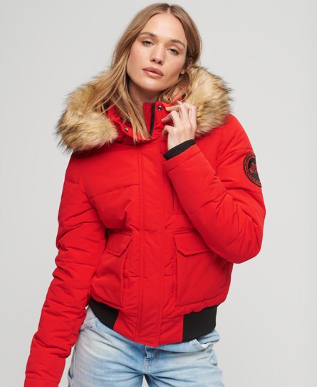 Superdry Women's Everest Bomber-Steppjacke mit Kapuze Rot - Größe: 44 von Superdry