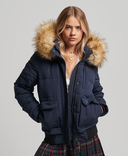 Superdry Women's Everest Bomberjacke mit Kapuze Marineblau - Größe: 40 von Superdry