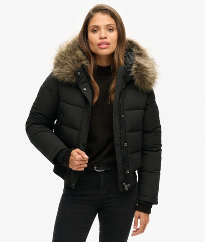 Superdry Women's Everest Kapuzen-bomberjacke Schwarz - Größe: 46 von Superdry