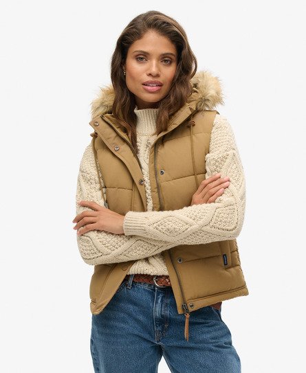 Superdry Women's Everest Kunstfell-Weste Braun - Größe: 44 von Superdry