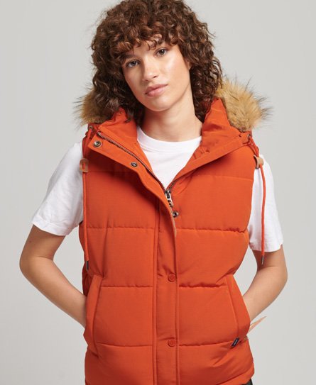 Superdry Women's Everest Kunstfell-Weste Orange - Größe: 38 von Superdry