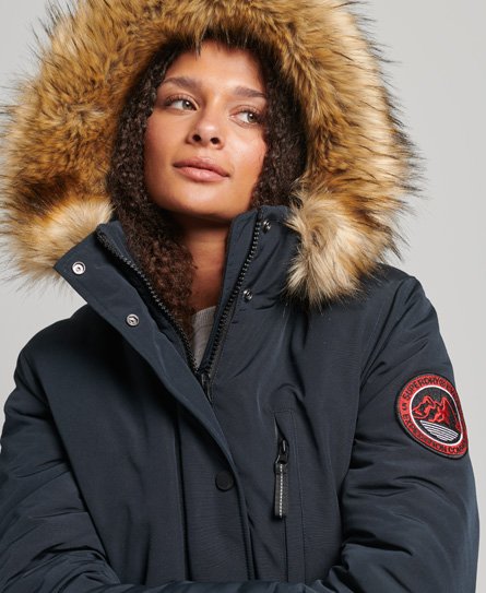 Superdry Women's Everest Parka mit Kapuze und Kunstfellbesatz Marineblau - Größe: 36 von Superdry