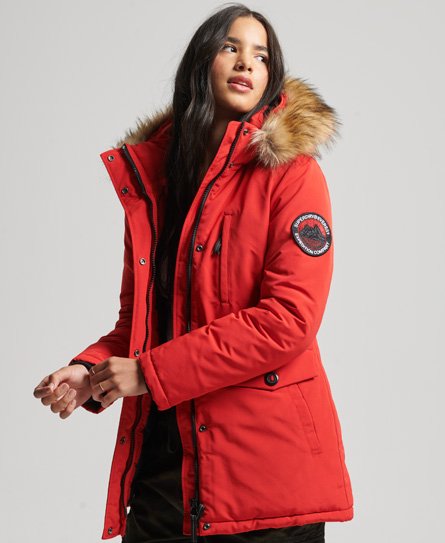 Superdry Women's Everest Parka mit Kapuze und Kunstfellbesatz Rot - Größe: 36 von Superdry