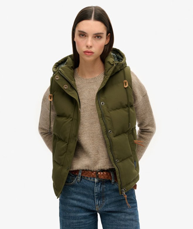 Superdry Damen Grün Everest Steppweste mit Kapuze, Größe: 40 von Superdry