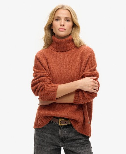 Superdry Women's Grobgestrickter Studios Rollkragenpullover Orange - Größe: 42 von Superdry