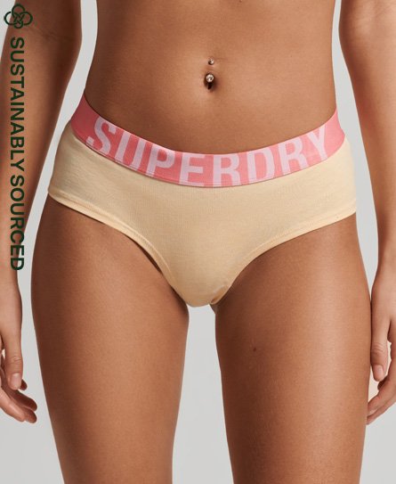 Superdry Women's Hipster-Slip aus Bio-Baumwolle mit Großem Logo Gelb - Größe: 34 von Superdry