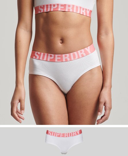 Superdry Women's Hipster-Slip aus Bio-Baumwolle mit Großem Logo Weiß - Größe: 34 von Superdry