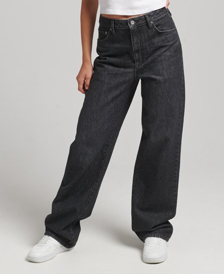 Superdry Women's Jeans aus Bio-Baumwolle mit Weitem Beinschnitt Schwarz - Größe: 28/32 von Superdry
