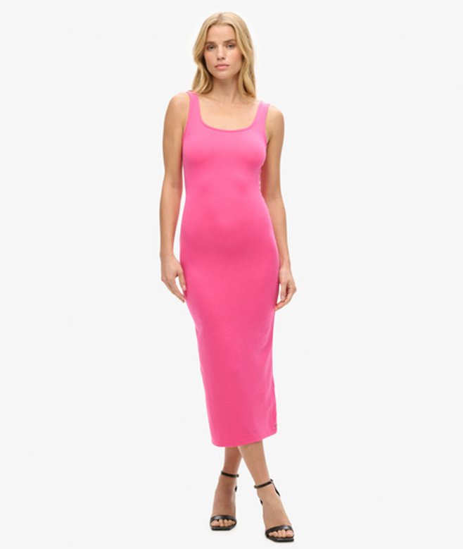 Superdry Damen Jersey-midikleid mit Eckigem Ausschnitt Pink - Größe: 38 von Superdry