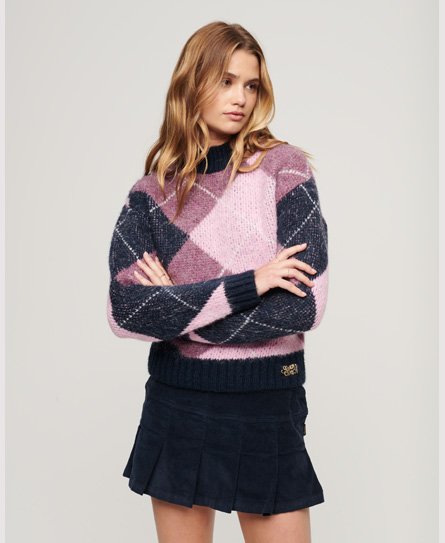 Superdry Women's Kastenförmiger Strickpullover mit Muster Marineblau - Größe: 36 von Superdry