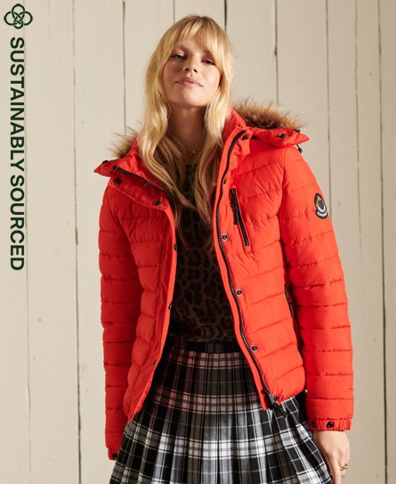 Superdry Women's Klassische Fuji Jacke mit Kunstfellbesatz Rot - Größe: 36 von Superdry