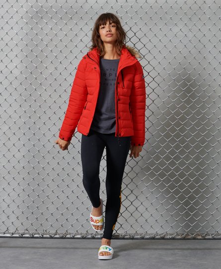 Superdry Women's Klassische Fuji Jacke mit Kunstfellbesatz Rot - Größe: 36 von Superdry