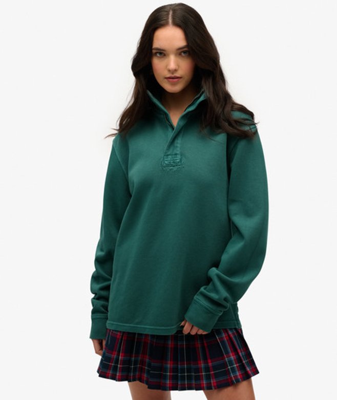 Superdry Women's Klassischer Pullover mit Halblangem Reißverschluss aus Baumwollpikee Dunkelgrün - Größe: L von Superdry