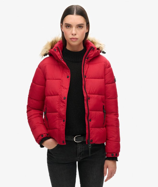 Superdry Damen Kurz Geschnittene Mid Layer Kapuzenjacke Rot - Größe: 40 von Superdry