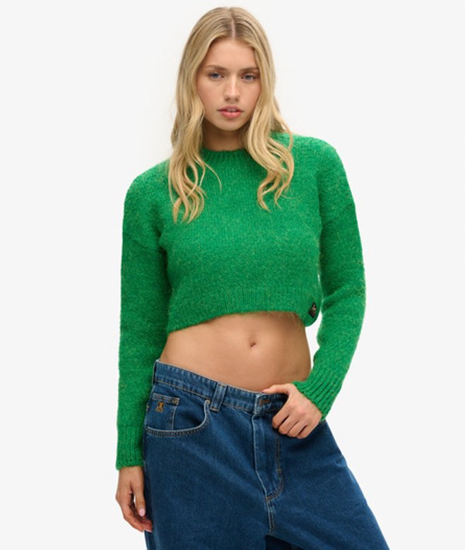 Superdry Women's Kurzer, Strukturierter Vintage-strickpullover Grün - Größe: 40 von Superdry