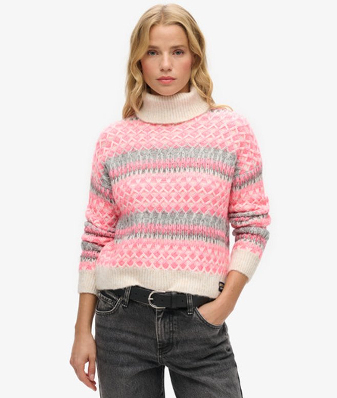 Superdry Women's Kurzer Strickpullover mit Rollkragen Creme - Größe: 36 von Superdry