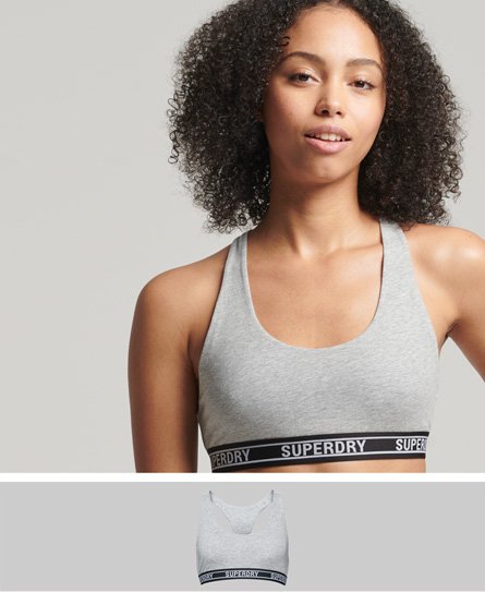 Superdry Women's Kurzes Bustier aus Bio-Baumwolle mit Buntem Logo Hellgrau - Größe: 38 von Superdry