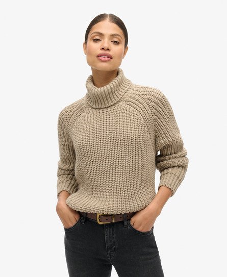 Superdry Women's Lässiger Strickpullover mit Rollkragen und Ziernaht Beige - Größe: 38 von Superdry