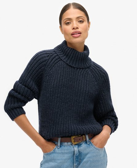 Superdry Women's Lässiger Strickpullover mit Rollkragen und Ziernaht Marineblau - Größe: 40 von Superdry