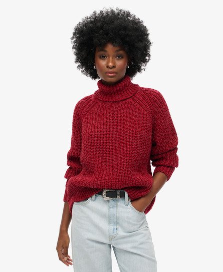 Superdry Women's Lässiger Strickpullover mit Rollkragen und Ziernaht Rot - Größe: 38 von Superdry