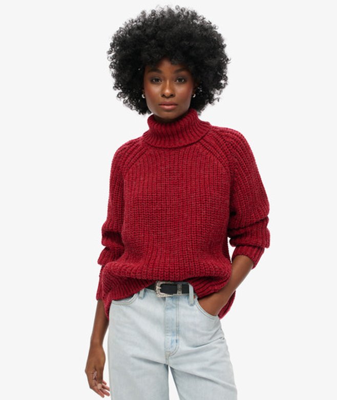 Superdry Damen Lässiger Strickpullover mit Rollkragen und Ziernaht Rot - Größe: 44 von Superdry