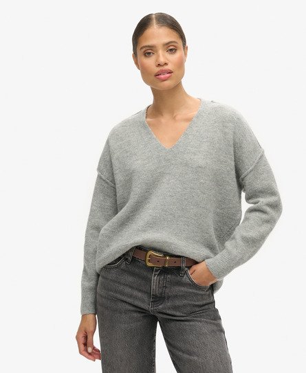 Superdry Women's Lässiger Strickpullover mit V-Ausschnitt Hellgrau - Größe: 38 von Superdry