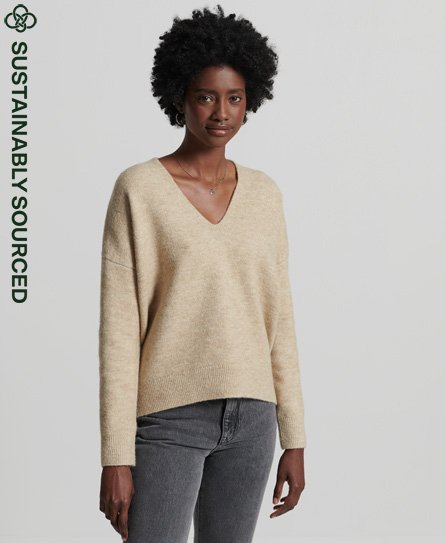 Superdry Women's Lässiger Studios Strickpullover mit V-Ausschnitt Blass Rosa - Größe: 38 von Superdry