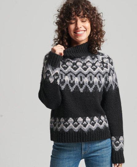 Superdry Women's Lässiger Vintage Strickpullover mit Fairislemuster Schwarz - Größe: 36 von Superdry