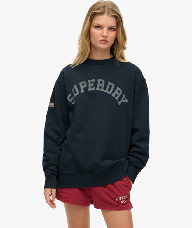 Superdry Damen Baumwolle Lässiges Athletic Essentials Sweatshirt mit Rundhalsausschnitt, Marineblau - Größe: 38 von Superdry