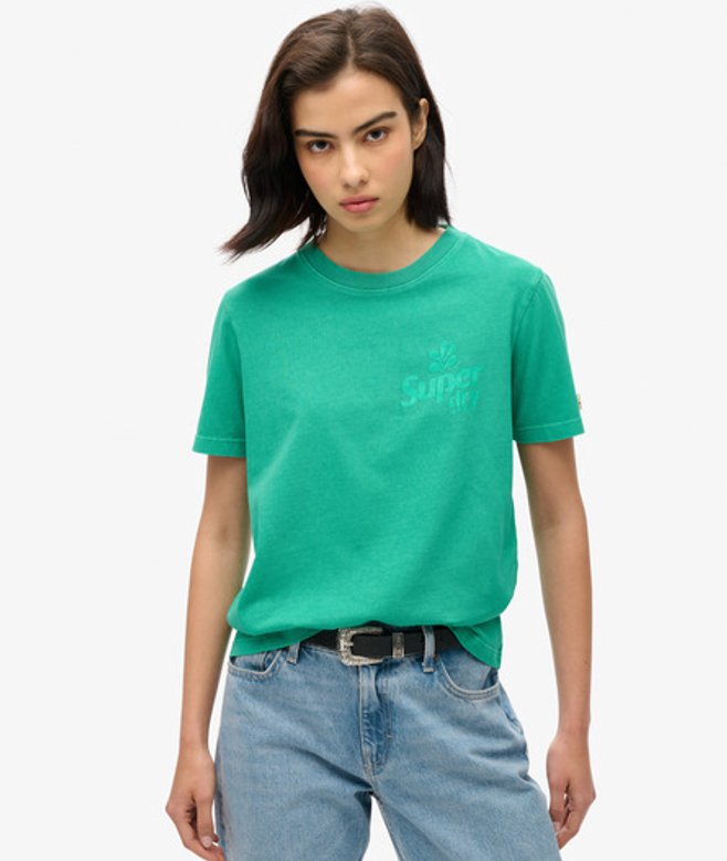 Superdry Women's Lässiges Cooper T-shirt mit Farblich Abgestimmtem Logo Grün - Größe: 38 von Superdry