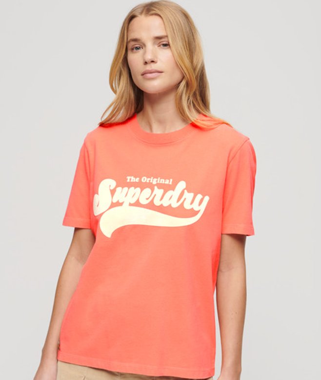 Superdry Women's Lässiges Retro Flock T-shirt Rot - Größe: 40 von Superdry