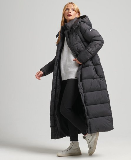 Superdry Women's Lange Ripstop Steppjacke Schwarz - Größe: 36 von Superdry