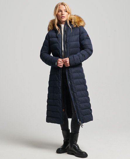 Superdry Women's Langer Arctic Steppmantel Marineblau - Größe: 36 von Superdry