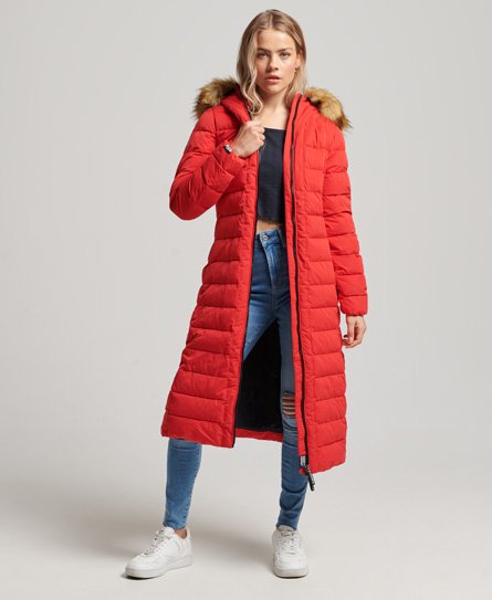 Superdry Women's Langer Arctic Steppmantel Rot - Größe: 36 von Superdry