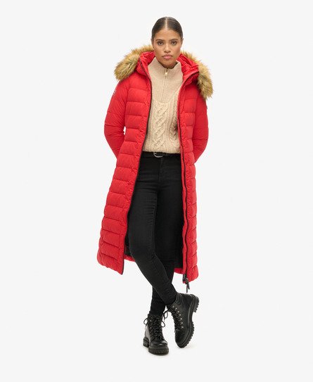 Superdry Women's Langer Arctic Steppmantel Rot - Größe: 36 von Superdry