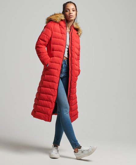 Superdry Women's Langer Arctic Steppmantel Rot - Größe: 36 von Superdry