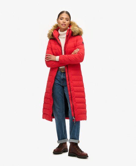 Superdry Women's Langer Arctic Steppmantel Rot - Größe: 38 von Superdry