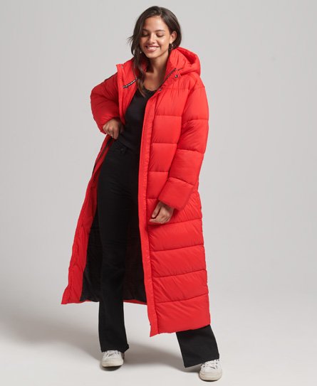 Superdry Women's Langer Cocoon Steppmantel Rot - Größe: 36 von Superdry