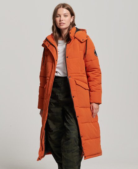 Superdry Women's Langer Everest Steppmantel Orange - Größe: 36 von Superdry