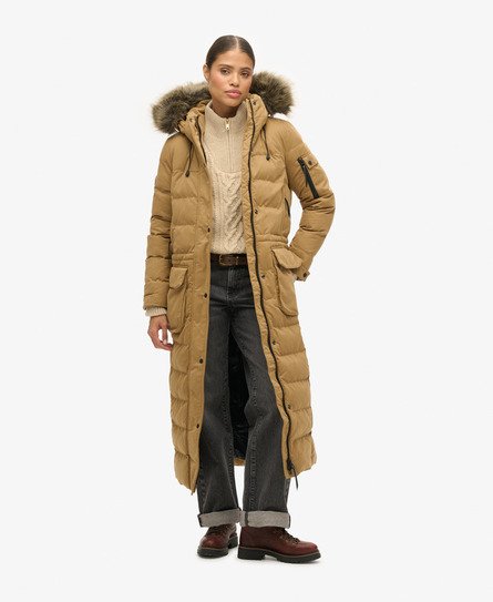 Superdry Women's Langer Expedition Parka aus Mikrofaser Braun - Größe: 38 von Superdry