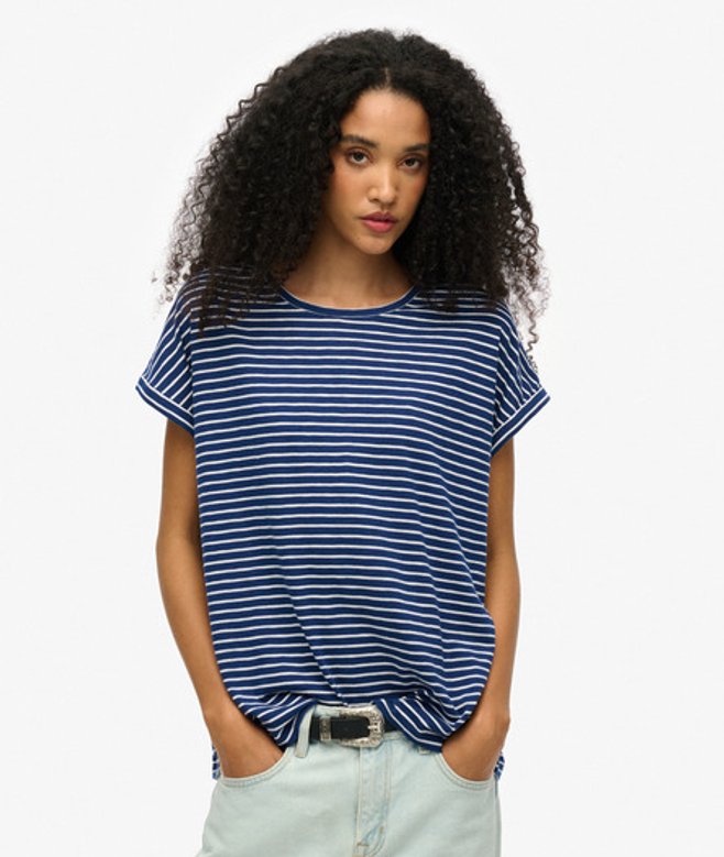 Superdry Women's Locker Geschnittenes Studios T-shirt Marineblau - Größe: 42 von Superdry