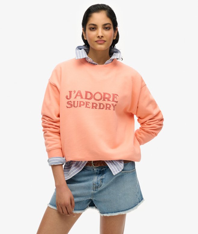 Superdry Women's Lockeres Sport Luxe Sweatshirt mit Rundhalsausschnitt Koralle - Größe: 34 von Superdry
